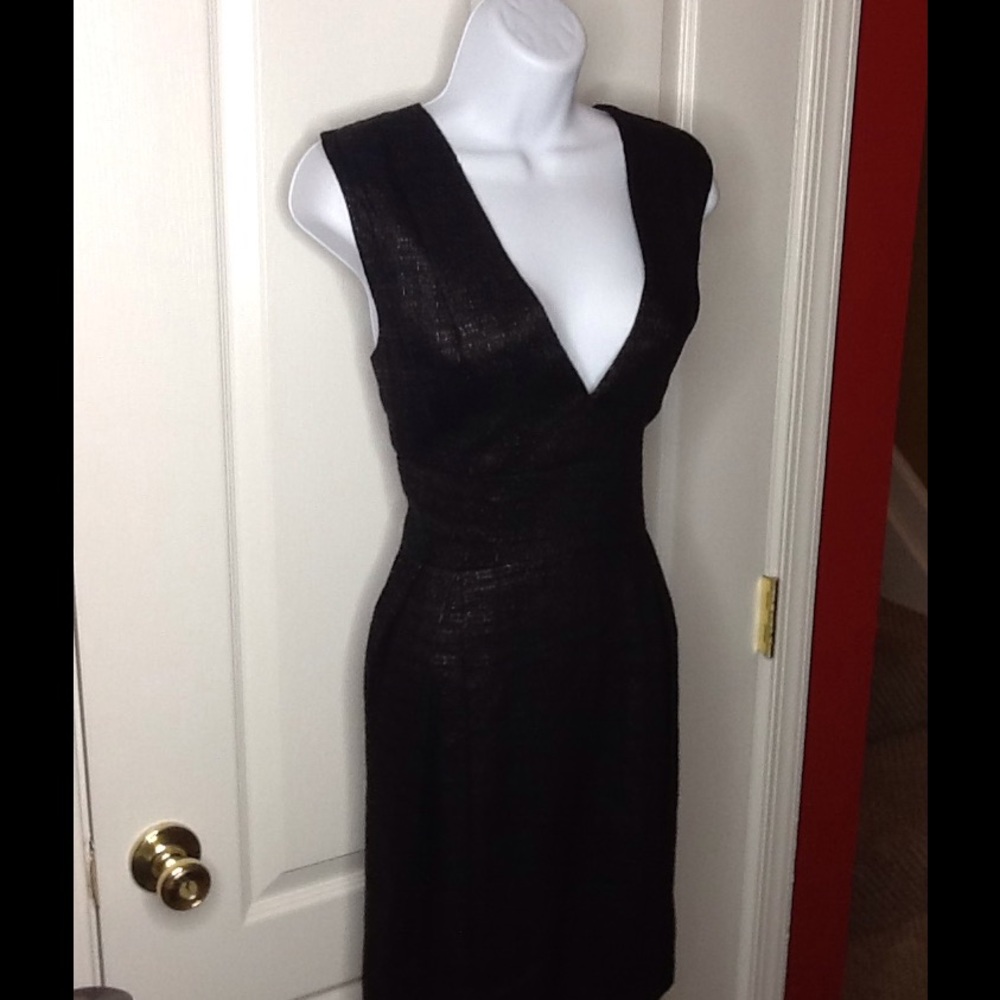 Adam Lippes Nwt Structured Deep V Neck Black Dress - image 1